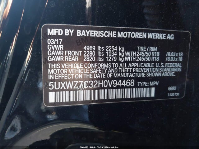 Продаж на аукціоні авто 2017 Bmw X3 Sdrive28i, vin: 5UXWZ7C32H0V94468, номер лоту: 46219484