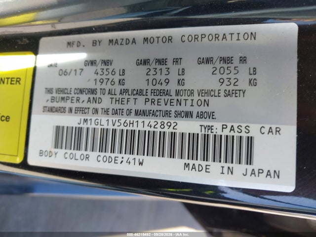 Продажа на аукционе авто 2017 Mazda Mazda6 Touring, vin: JM1GL1V56H1142892, номер лота: 46219492