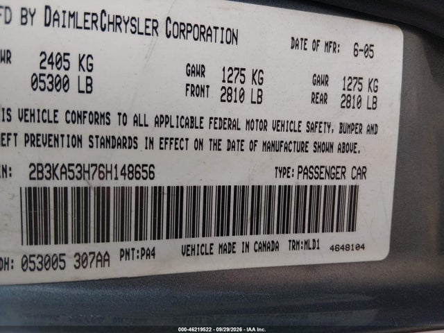 46219522 :رقم المزاد ، 2B3KA53H76H148656 vin ، 2006 Dodge Charger Rt مزاد بيع