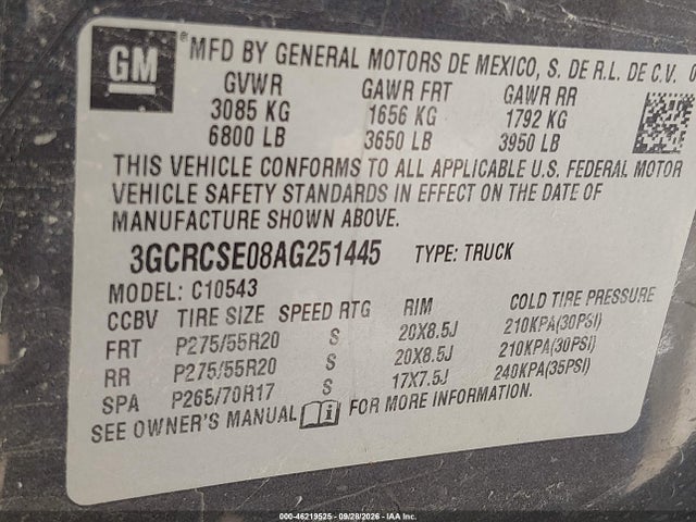 Продажа на аукционе авто 2010 Chevrolet Silverado 1500 Lt, vin: 3GCRCSE08AG251445, номер лота: 46219525