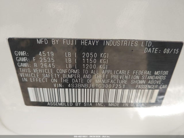 4S3BNBJ61G3007251 Subaru Legacy 2.5i Limited