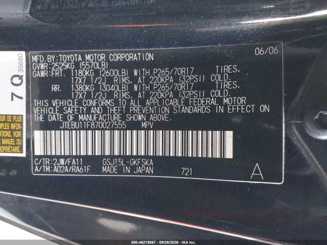 Продажа на аукционе авто 2007 Toyota Fj Cruiser, vin: JTEBU11F870027555, номер лота: 46219567
