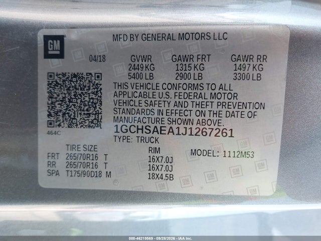 Chevrolet Colorado 2018 1GCHSAEA1J1267261 Image 9
