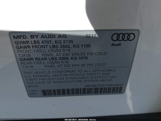 Audi Q3 2.0t Premium 2017 WA1BCCFS1HR015912 Image 9