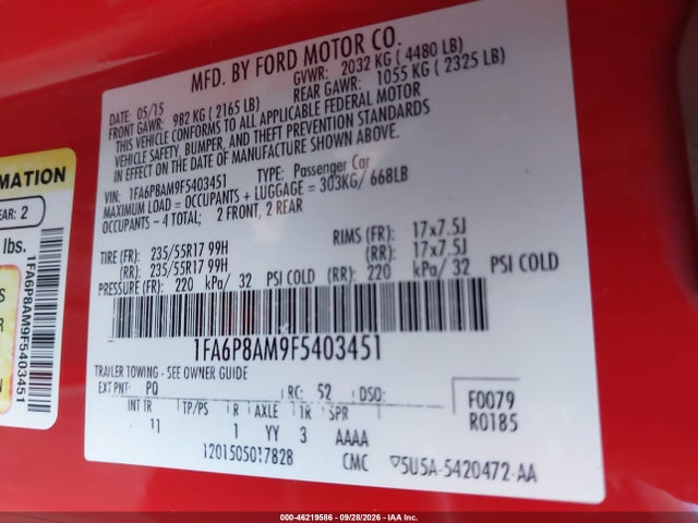 1FA6P8AM9F5403451 Ford Mustang V6