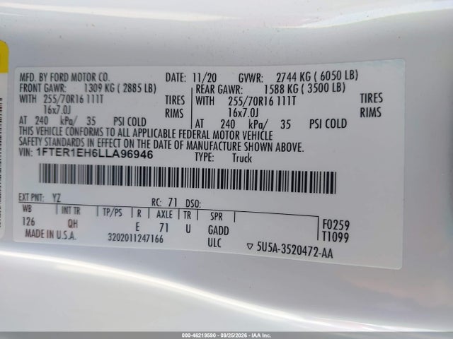 1FTER1EH6LLA96946 Ford RANGER XL
