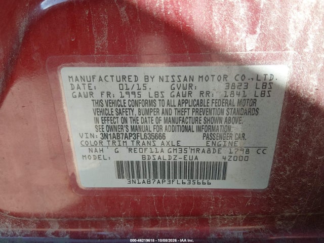 46219618 :رقم المزاد ، 3N1AB7AP3FL635666 vin ، 2015 Nissan Sentra Fe+ S/s/sl/sr/sv مزاد بيع