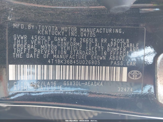 Продажа на аукционе авто 2005 Toyota Avalon Xls, vin: 4T1BK36B45U026805, номер лота: 46219623