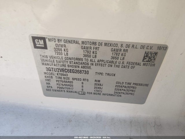 46219645 :رقم المزاد ، 3GTU2VEC6EG268730 vin ، 2014 Gmc Sierra 1500 Slt مزاد بيع