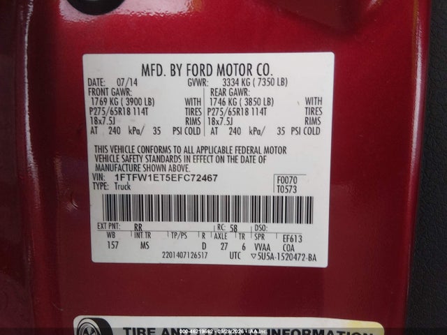 Ford F-150 Xlt 2014 1FTFW1ET5EFC72467 Image 9