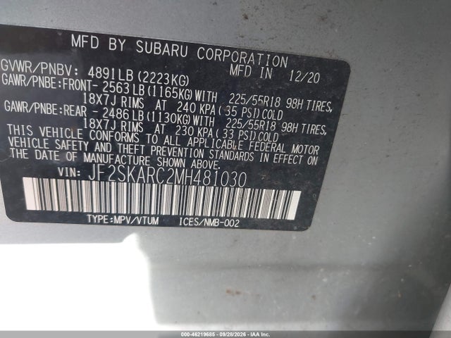 46219685 :رقم المزاد ، JF2SKARC2MH481030 vin ، 2021 Subaru Forester Sport مزاد بيع