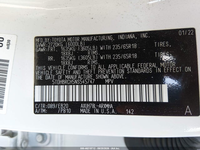 Toyota Highlander Hybrid Xle 2022 5TDHBRCH5NS545747 Image 9