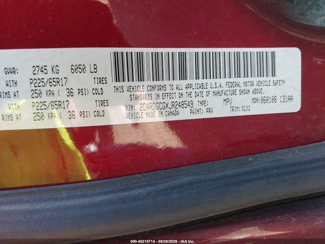 Aukcja sprzedaży 2018 Dodge Grand Caravan Sxt, vin: 2C4RDGCGXJR248549, numer aukcji: 46219714