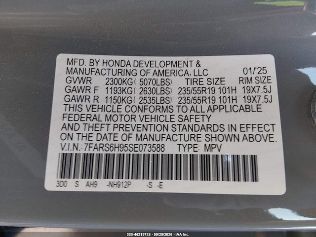 Aukcja sprzedaży 2025 Honda Cr-v Hybrid Sport Touring, vin: 7FARS6H95SE073588, numer aukcji: 46219728