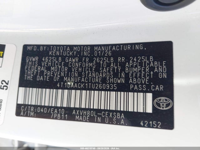 Продаж на аукціоні авто 2026 Toyota Camry Se, vin: 4T1DAACK1TU260935, номер лоту: 46219749
