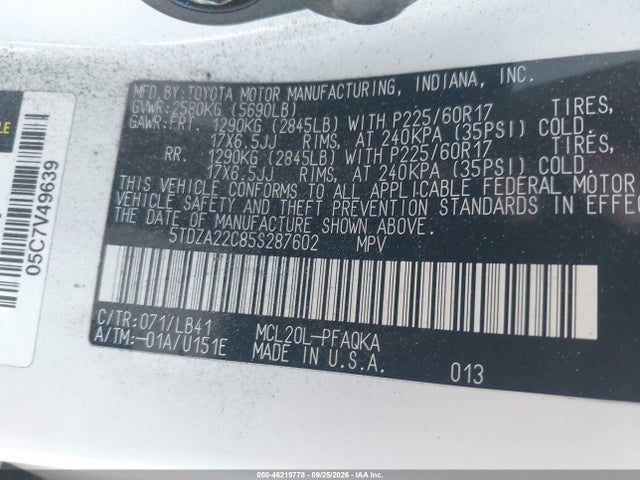 Auction sale of the 2005 Toyota Sienna Xle Limited, vin: 5TDZA22C85S287602, lot number: 46219778