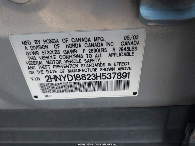 Aukcja sprzedaży 2003 Acura Mdx, vin: 2HNYD18823H537891, numer aukcji: 46219782