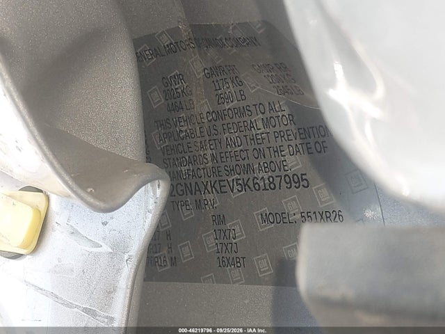 Auction sale of the 2019 Chevrolet Equinox Lt, vin: 2GNAXKEV5K6187995, lot number: 46219796