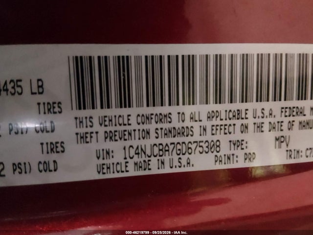 Продаж на аукціоні авто 2016 Jeep Compass Sport, vin: 1C4NJCBA7GD675308, номер лоту: 46219799