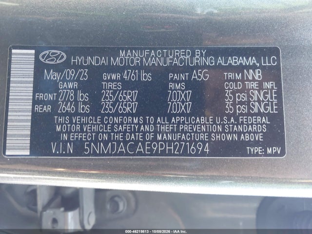 Aukcja sprzedaży 2023 Hyundai Tucson Se, vin: 5NMJACAE9PH271694, numer aukcji: 46219813