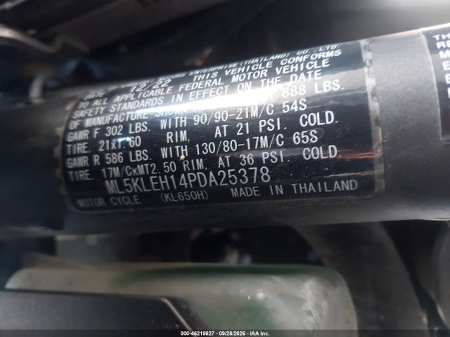 2023 Kawasaki Kl650 H მანქანა იყიდება აუქციონზე, vin: ML5KLEH14PDA25378, აუქციონის ნომერი: 46219827