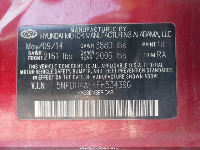 5NPDH4AE4EH534396 Hyundai ELANTRA SE