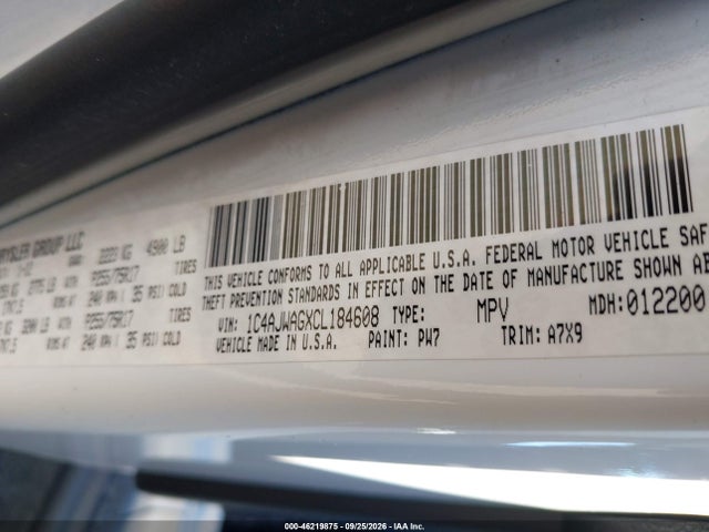 46219875 :رقم المزاد ، 1C4AJWAGXCL184608 vin ، 2012 Jeep Wrangler Sport مزاد بيع