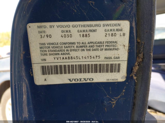 1990 Volvo 240 Dl მანქანა იყიდება აუქციონზე, vin: YV1AA8845L1415475, აუქციონის ნომერი: 46219887