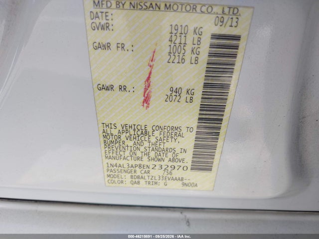 Продаж на аукціоні авто 2014 Nissan Altima 2.5 Sv, vin: 1N4AL3AP8EN232970, номер лоту: 46219891