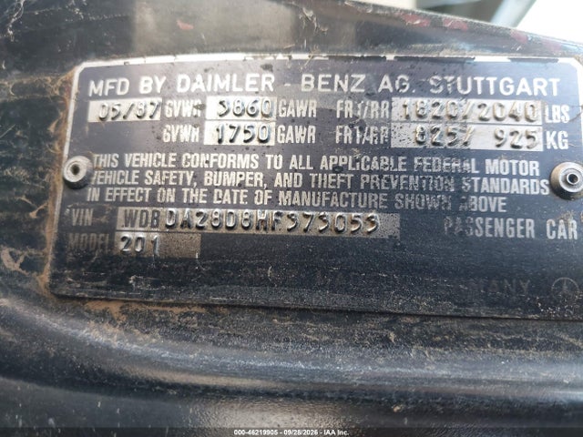 Aukcja sprzedaży 1987 Mercedes-benz 190 E 2.3, vin: WDBDA28D8HF373053, numer aukcji: 46219905
