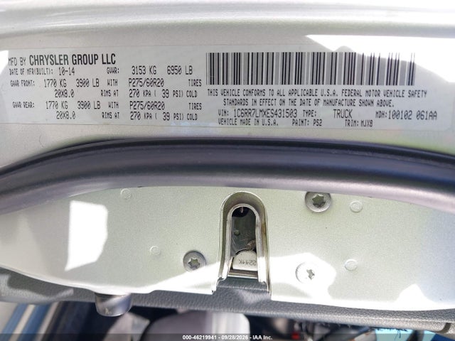 2014 Ram 1500 Outdoorsman მანქანა იყიდება აუქციონზე, vin: 1C6RR7LMXES431503, აუქციონის ნომერი: 46219941