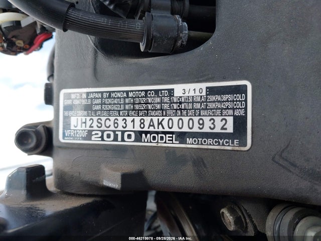 Aukcja sprzedaży 2010 Honda Vfr1200 F, vin: JH2SC6318AK000932, numer aukcji: 46219978