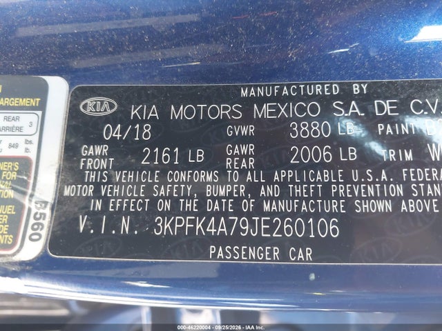 Aukcja sprzedaży 2018 Kia Forte Lx, vin: 3KPFK4A79JE260106, numer aukcji: 46220004
