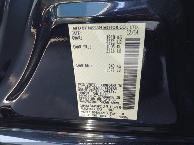 Nissan Altima 2.5 Sv 2015 1N4AL3AP0FC231549 Image 9