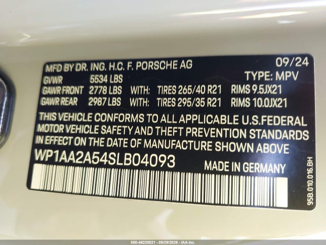 Продаж на аукціоні авто 2025 Porsche Macan T, vin: WP1AA2A54SLB04093, номер лоту: 46220021
