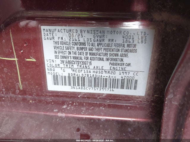 2025 Nissan Sentra Sv მანქანა იყიდება აუქციონზე, vin: 3N1AB8CV7SY399716, აუქციონის ნომერი: 46220023