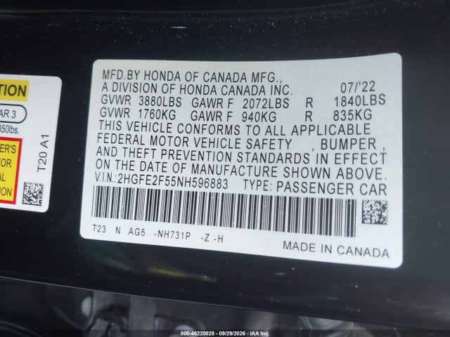 Honda Civic Sport 2022 2HGFE2F55NH596883 Image 9