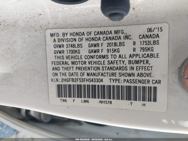 Honda Civic Lx 2015 2HGFB2F53FH543304 Image 9