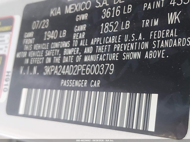 46220082 :رقم المزاد ، 3KPA24AD2PE600379 vin ، 2023 Kia Rio Lx مزاد بيع
