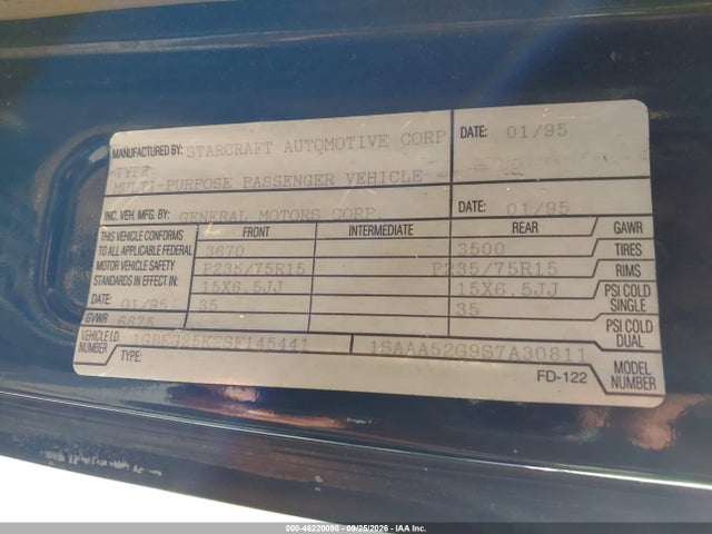 46220098 :رقم المزاد ، 1GBEG25K2SF145441 vin ، 1995 Chevrolet G20 مزاد بيع