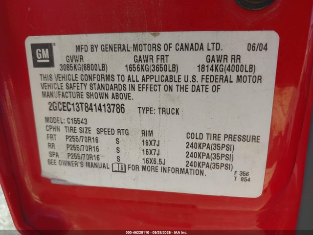 Aukcja sprzedaży 2004 Chevrolet Silverado 1500 Ls, vin: 2GCEC13T841413786, numer aukcji: 46220110