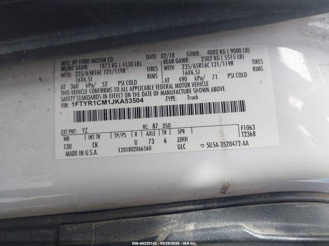 Ford Transit-250 2018 1FTYR1CM1JKA53504 Image 9