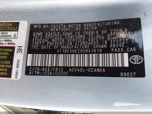 Aukcja sprzedaży 2009 Toyota Camry Le, vin: 4T1BE46K29U841619, numer aukcji: 46220143