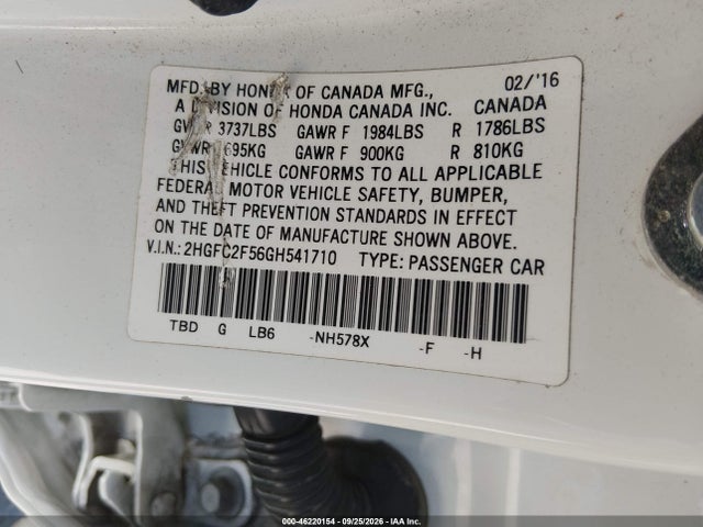 2HGFC2F56GH541710 Honda Civic Lx