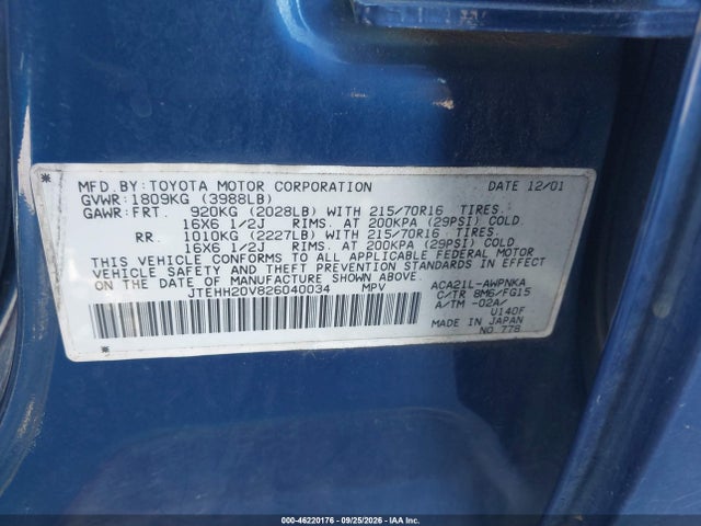 Продаж на аукціоні авто 2002 Toyota Rav4, vin: JTEHH20V826040034, номер лоту: 46220176