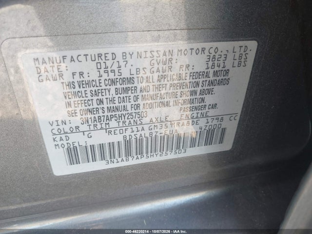 46220214 :رقم المزاد ، 3N1AB7AP5HY257503 vin ، 2017 Nissan Sentra S مزاد بيع