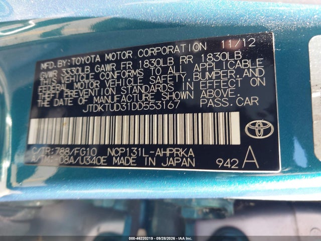 Продажа на аукционе авто 2013 Toyota Yaris Le, vin: JTDKTUD3LDD553167, номер лота: 46220219