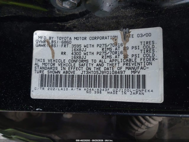 Продажа на аукционе авто 2000 Toyota Land Cruiser, vin: JT3HT05J9Y0108497, номер лота: 46220283