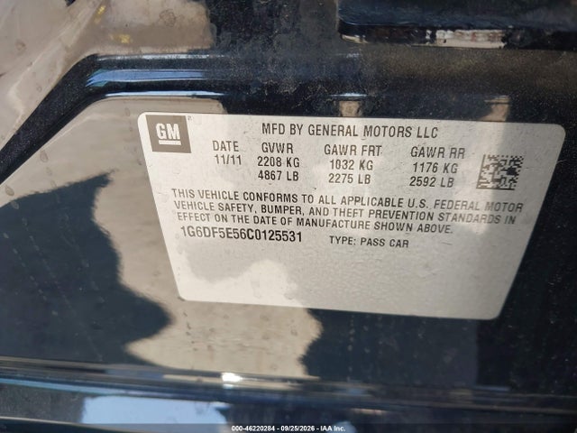 46220284 :رقم المزاد ، 1G6DF5E56C0125531 vin ، 2012 Cadillac Cts Luxury مزاد بيع