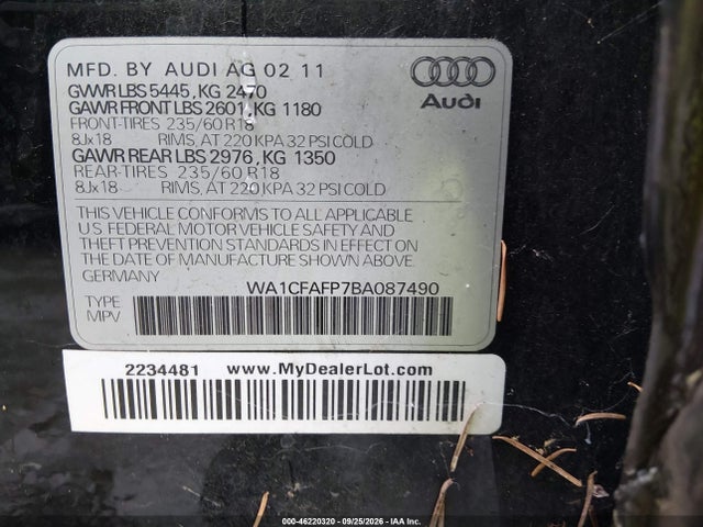 Aukcja sprzedaży 2011 Audi Q5 2.0t Premium, vin: WA1CFAFP7BA087490, numer aukcji: 46220320